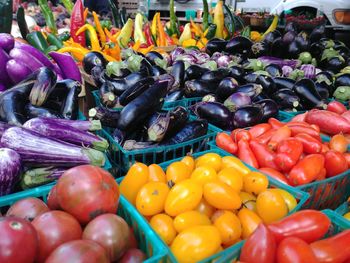 Various vegetables for sale at market stall