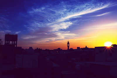 Silhouette of buildings at sunset