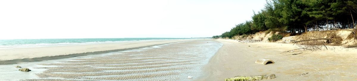 Scenic view of beach against clear sky