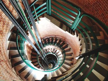 High angle view spiral staircase in building