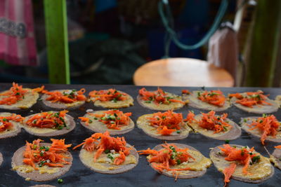 Close-up of food served on table in restaurant