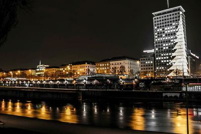 Illuminated buildings at night