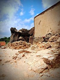 Low angle view of weathered wall