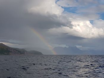 Scenic view of rainbow over sea against sky