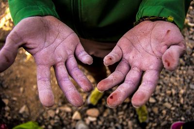 Close-up of man holding hands