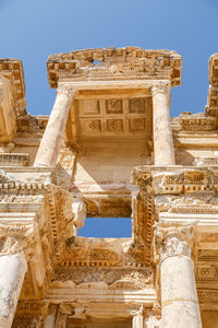 Exterior of historic temple against sky