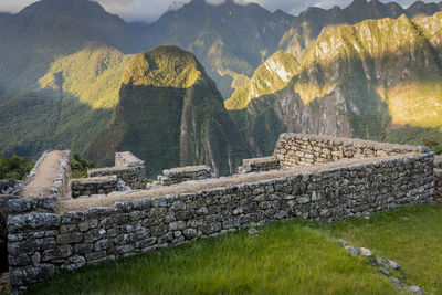 Stone wall with mountain in background