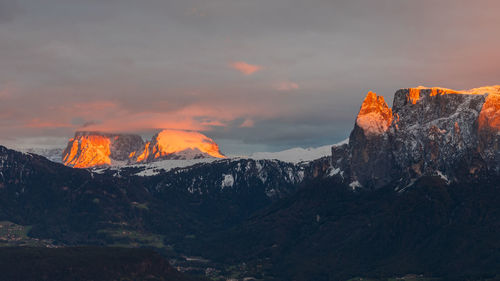 Scenic view of mountains against sky during sunset