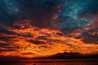 Scenic view of sea against dramatic sky