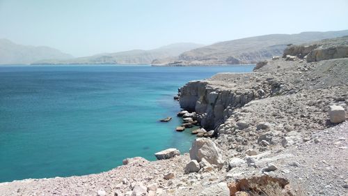 Scenic view of sea against clear sky