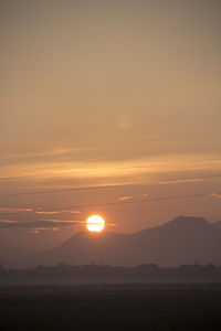 Scenic view of silhouette mountain against sky during sunset