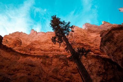 Low angle view of rock formation against sky