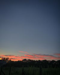 Silhouette trees on field against romantic sky at sunset