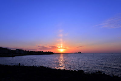 Scenic view of sea against sky during sunset