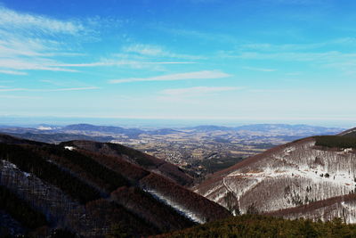 Scenic view of mountains against cloudy sky