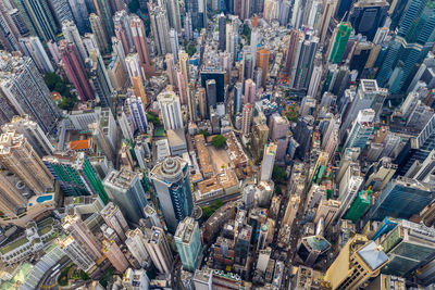 High angle view of modern buildings in city