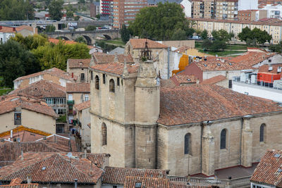 High angle view of buildings in city