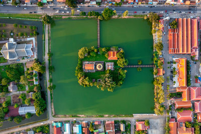 High angle view of buildings in city