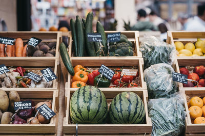 Various vegetables for sale at market stall