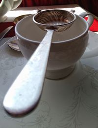 High angle view of coffee on table