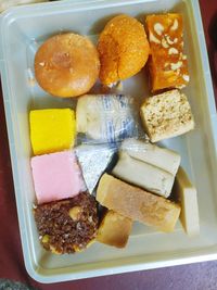 High angle view of breakfast in plate