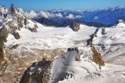 Scenic view of snow covered mountains