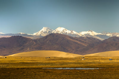 Scenic view of snowcapped mountains against sky