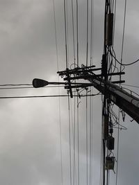 Low angle view of electricity pylon against sky