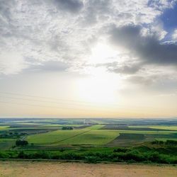 Scenic view of field against cloudy sky