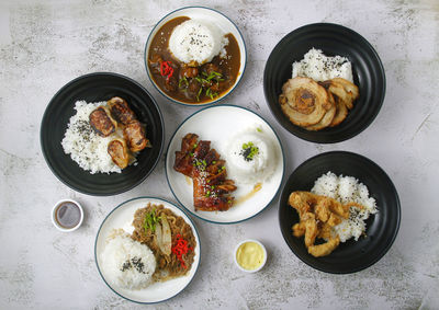 High angle view of food on table