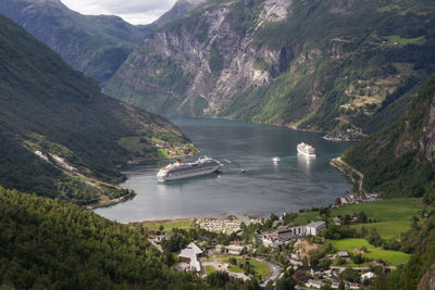 High angle view of sea and mountains