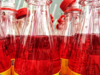 Close-up of drinks in bottles