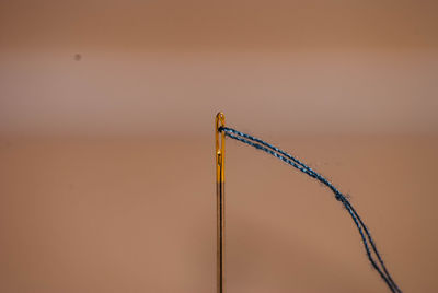 Close-up of eye of needle and thread