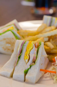 Close-up of food served on table