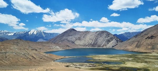 Scenic view of snowcapped mountains against sky