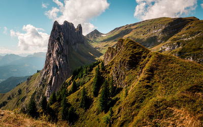 Panoramic view of landscape and mountains against sky