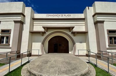 Entrance of building against sky