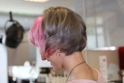 Close-up of woman with dyed hair
