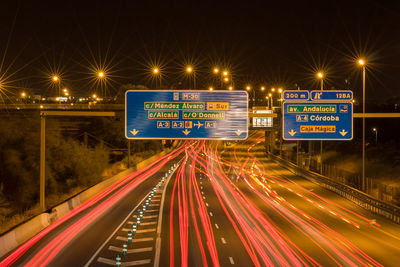 Light trails on road at night