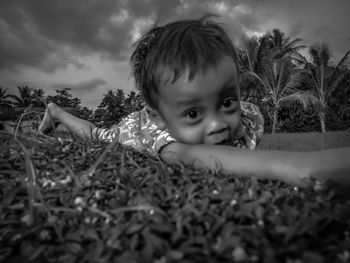 Portrait of boy on plants