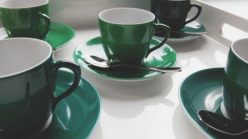 High angle view of coffee on table