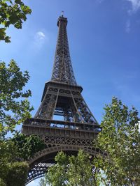 Low angle view of eiffel tower against sky