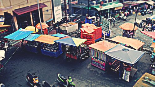 Multi colored market stall at night