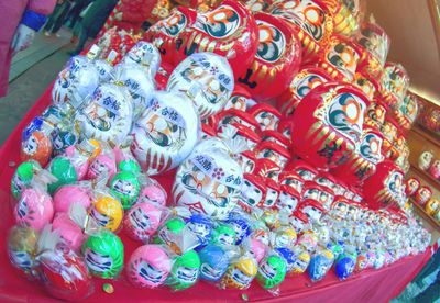 High angle view of multi colored candies for sale