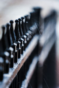 Close-up of railing during winter