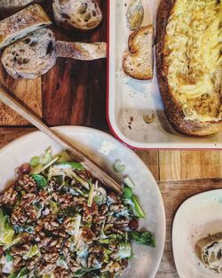 High angle view of breakfast on table