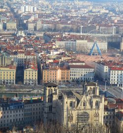 High angle view of buildings in city