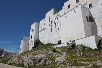 Low angle view of buildings against clear sky