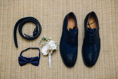 High angle view of shoes on floor