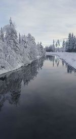 Scenic view of frozen lake against sky during winter